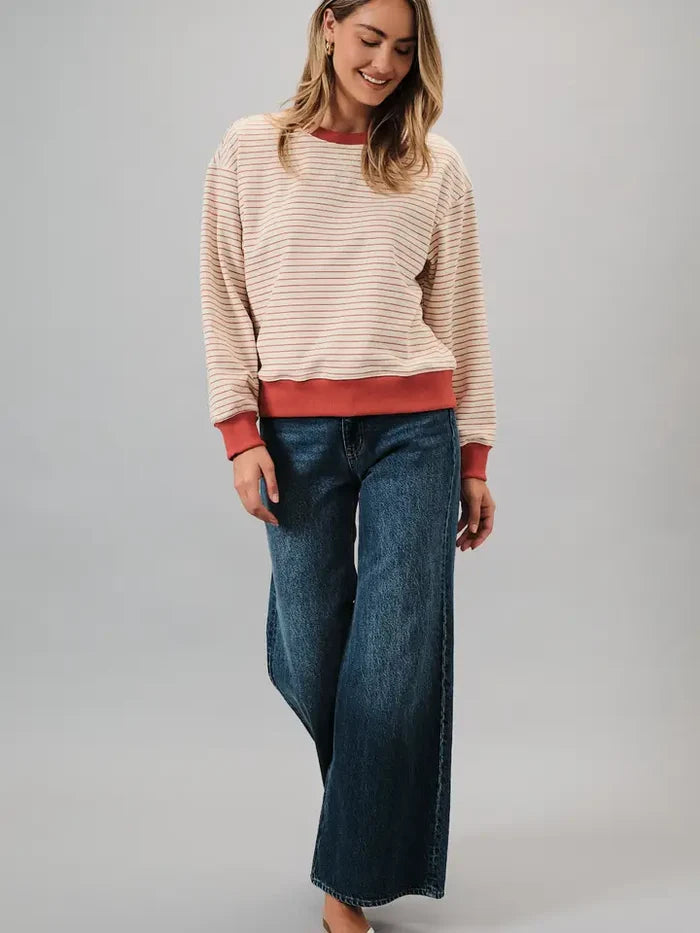 Round Neck Long Sleeve Stripe Sweatshirt