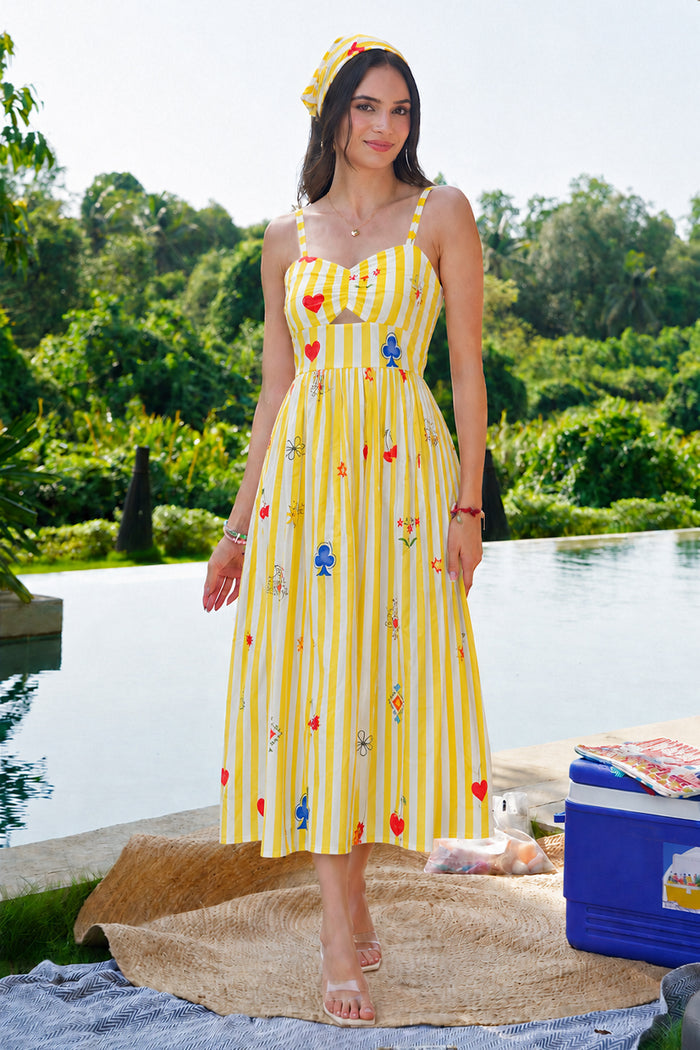 Yellow printed midi dress