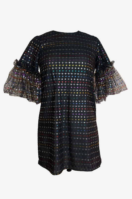 Ruffle Sleeve Lurex Mini Dress