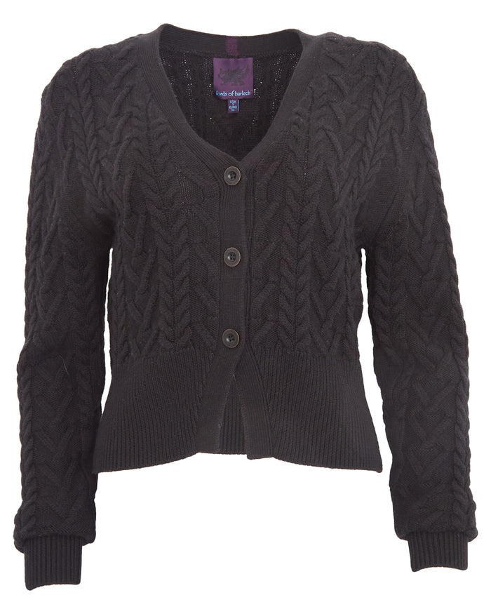 SAMANTHA TEXTURED CABLE KNIT SWEATER - BLACK