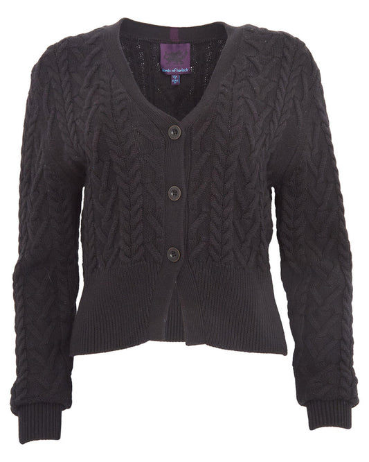 SAMANTHA TEXTURED CABLE KNIT SWEATER - BLACK