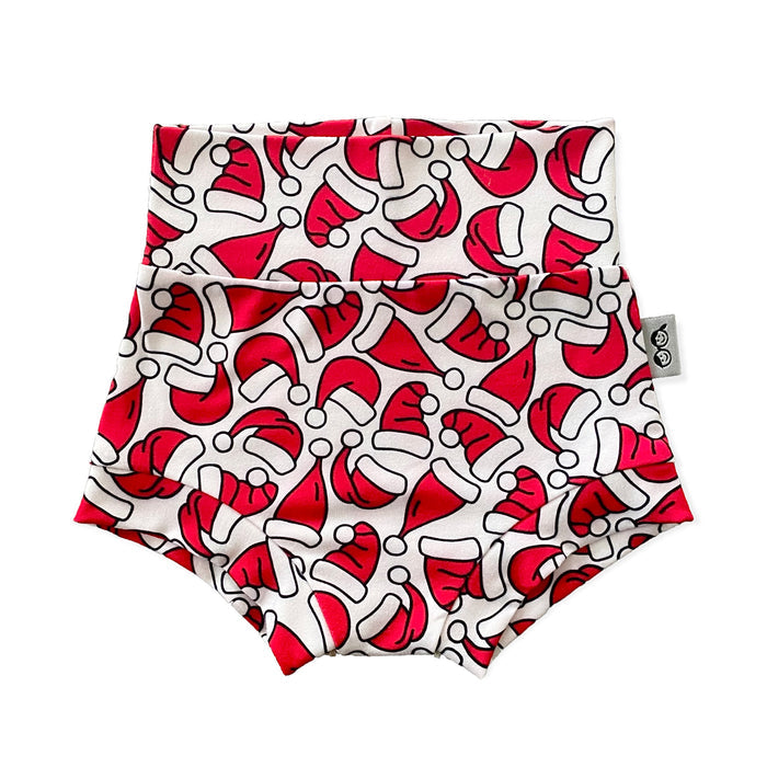 Santa Hats Baby Bummies featuring a festive print, designed for newborns and toddlers, perfect for Christmas celebrations and cozy holiday outfits.