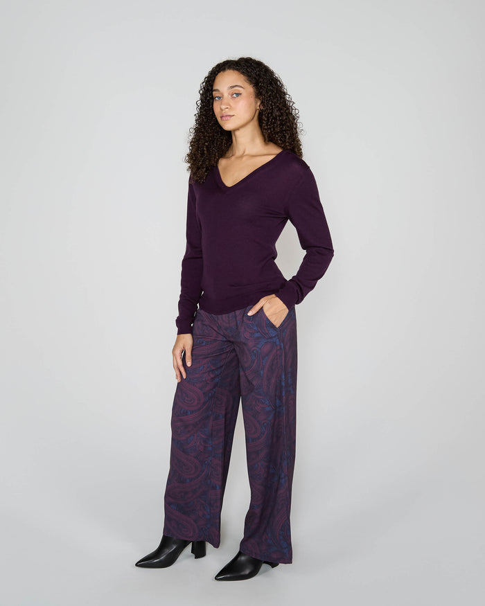 SASHA V-NECK SWEATER - PLUM
