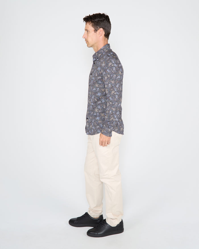 SAWYER MADRID PAISLEY FLORAL KNIT SHIRT - SMOKE
