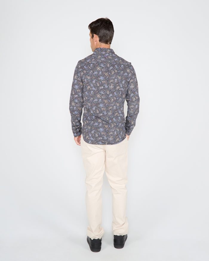 SAWYER MADRID PAISLEY FLORAL KNIT SHIRT - SMOKE
