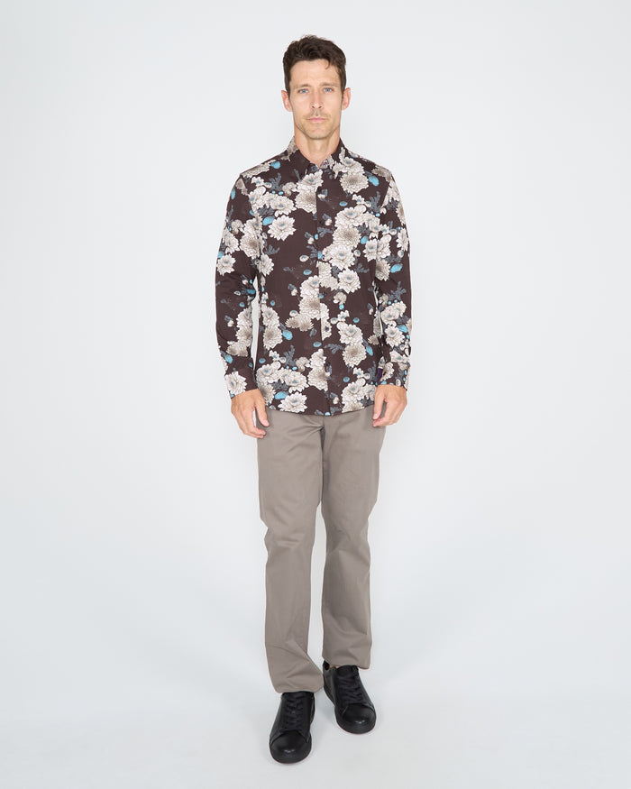 SAWYER SERIOUS FLORAL KNIT SHIRT - BLACK