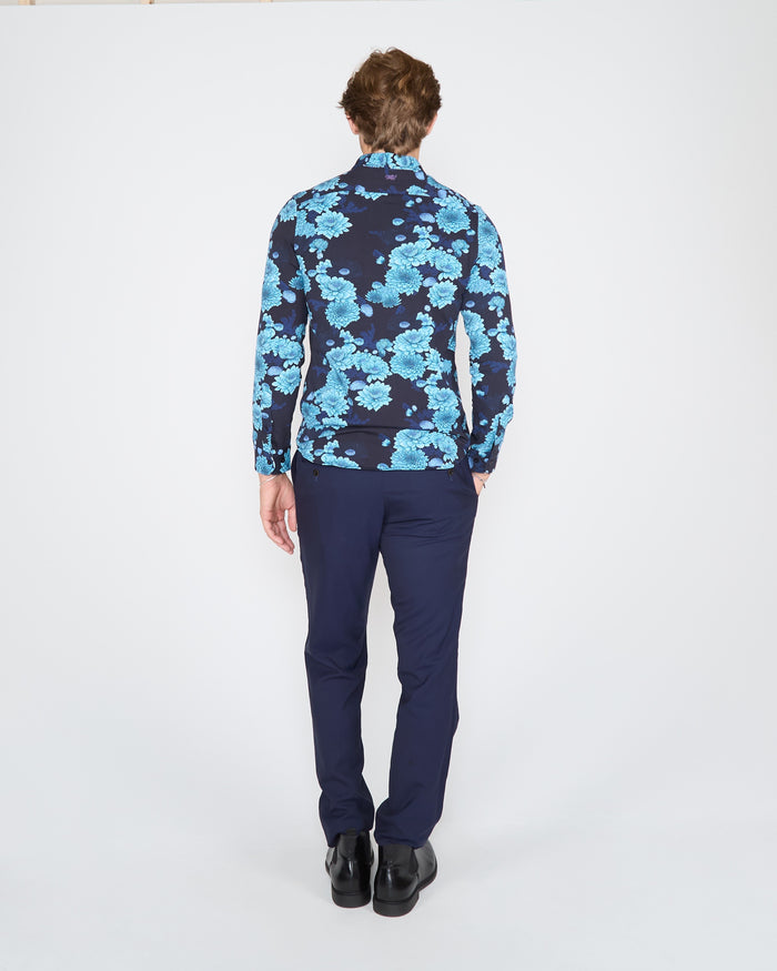 SAWYER SERIOUS FLORAL KNIT SHIRT - NAVY