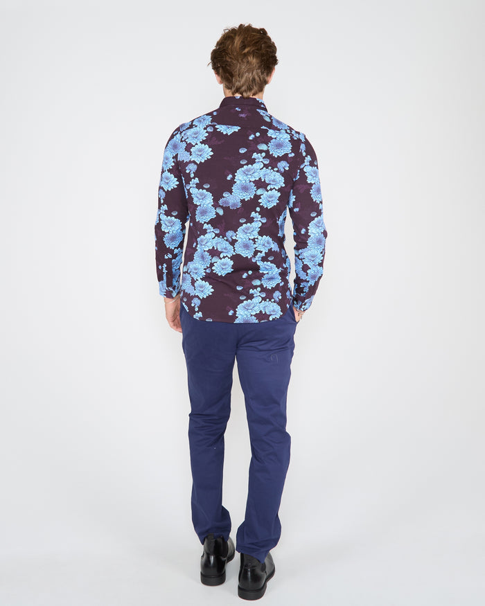 SAWYER SERIOUS FLORAL KNIT SHIRT - PLUM