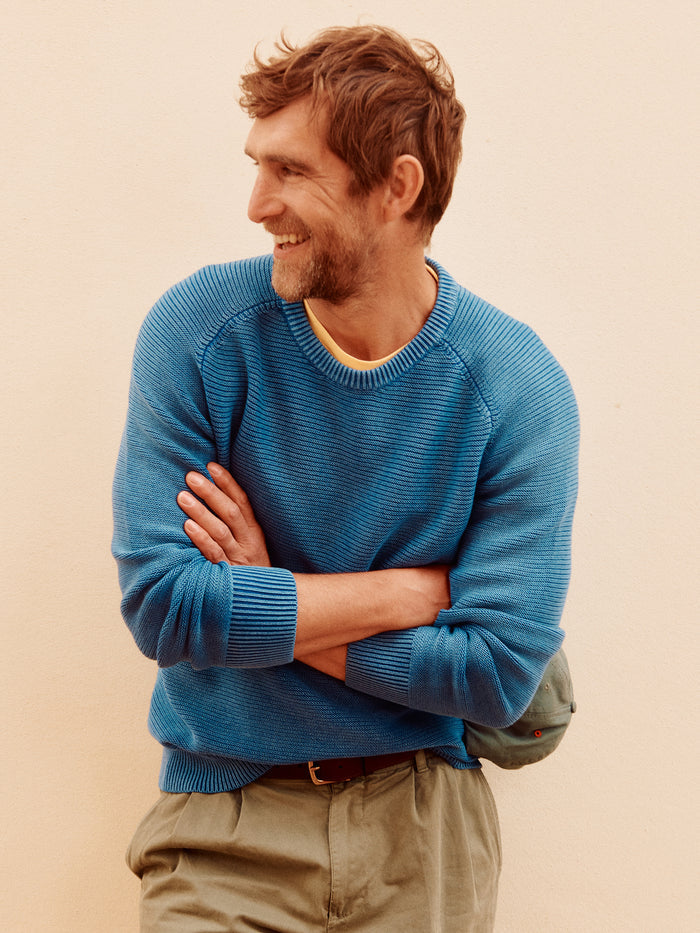 Aubin Navy Saxilby Cotton Tuck Stitch Crew | Crew Neck