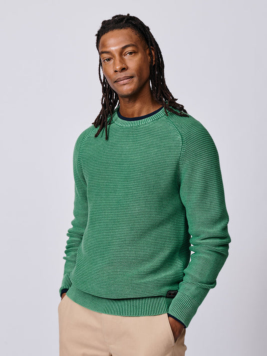 Aubin Green Saxilby Cotton Tuck Stitch Crew | Crew Neck