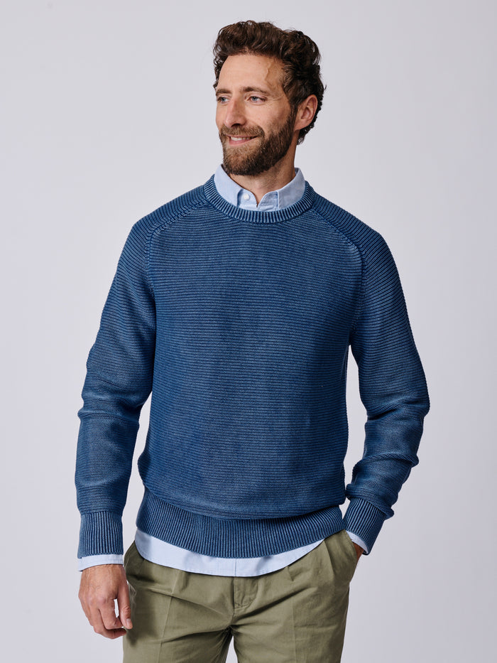 Aubin Navy Saxilby Cotton Tuck Stitch Crew | Crew Neck