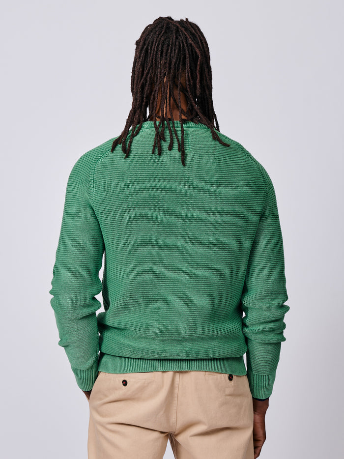 Aubin Green Saxilby Cotton Tuck Stitch Crew | Crew Neck