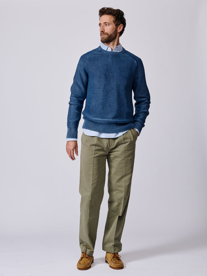 Aubin Navy Saxilby Cotton Tuck Stitch Crew | Crew Neck
