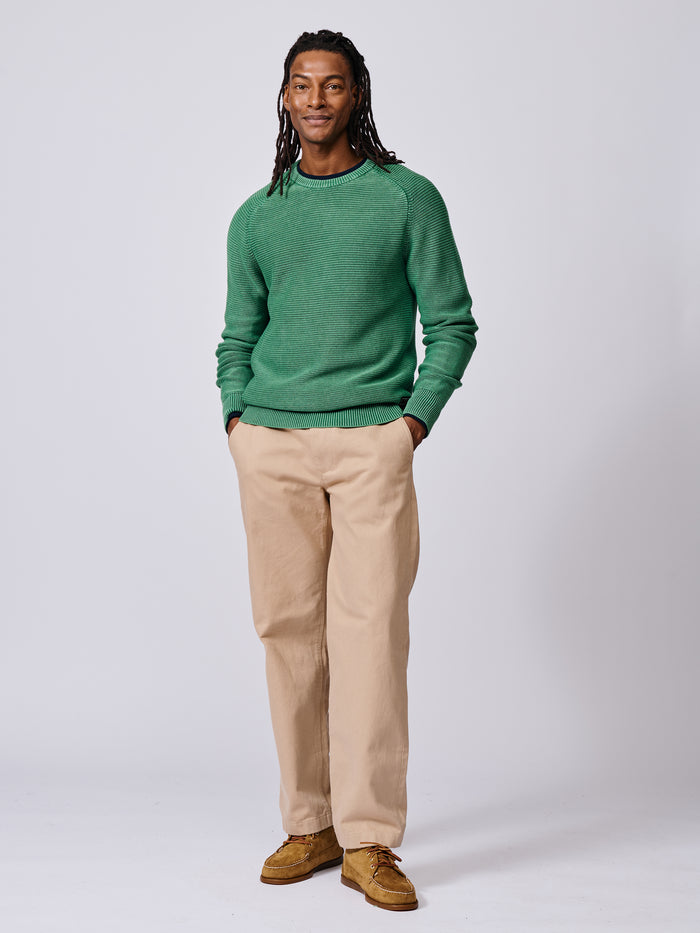 Aubin Green Saxilby Cotton Tuck Stitch Crew | Crew Neck