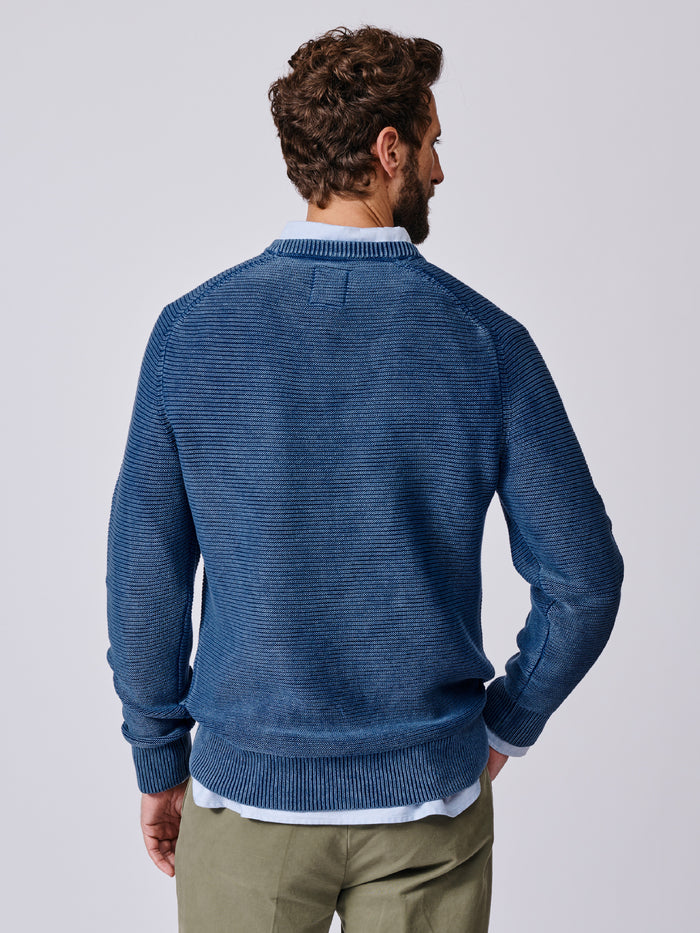 Aubin Navy Saxilby Cotton Tuck Stitch Crew | Crew Neck