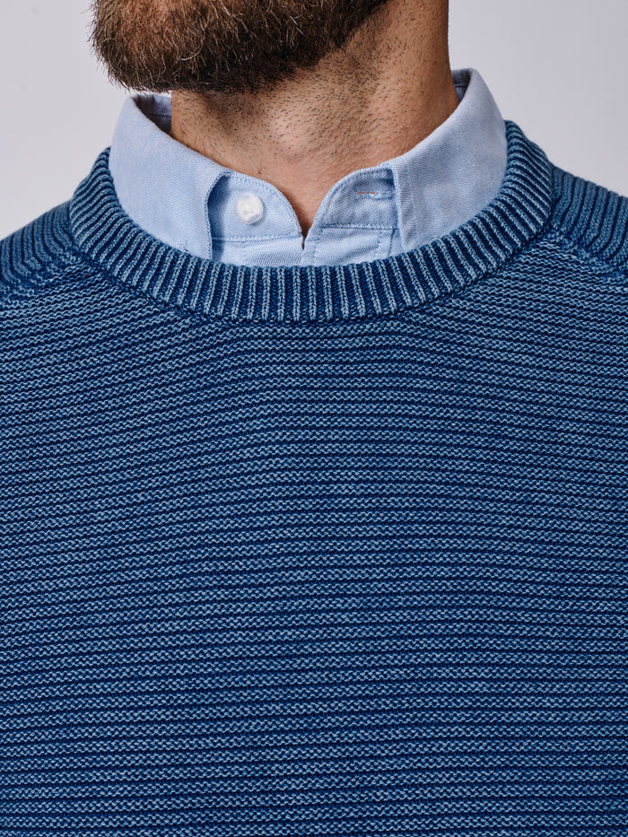 Aubin Navy Saxilby Cotton Tuck Stitch Crew | Crew Neck