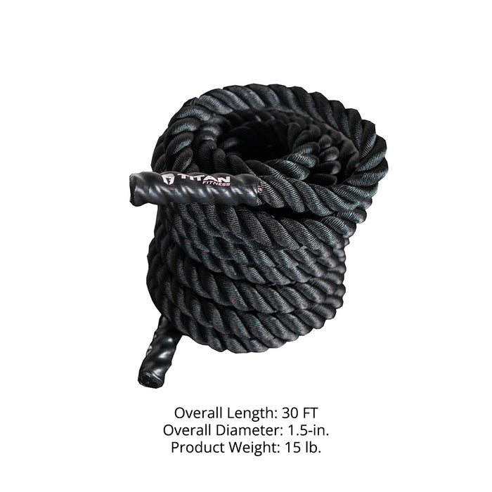 Black Poly Dacron Battle Ropes - Battle Rope Length: 30 FT - Battle Rope Thickness: 1.5" | 30 FT / 1.5"