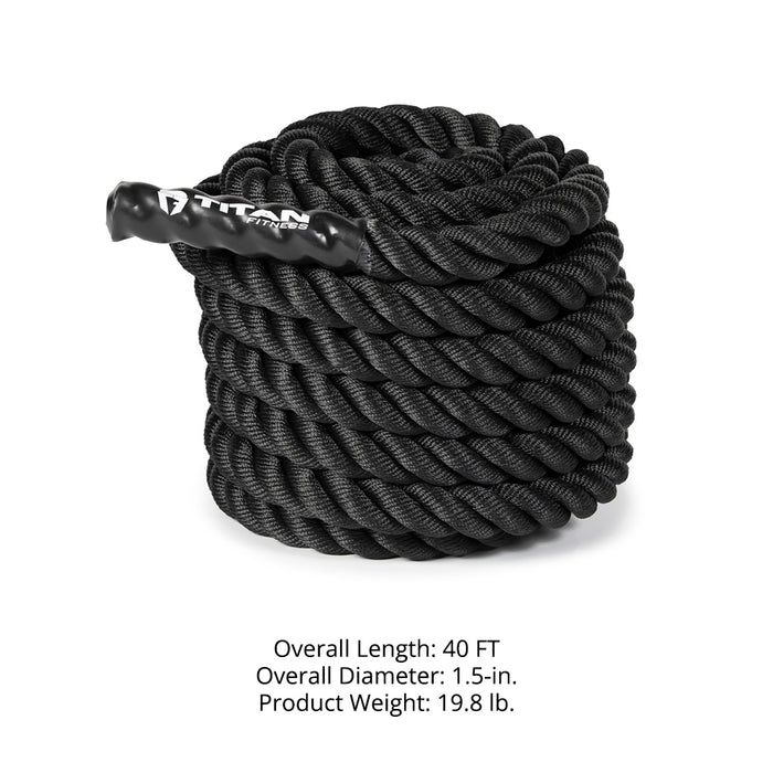 Black Poly Dacron Battle Ropes - Battle Rope Length: 40 FT - Battle Rope Thickness: 1.5" | 40 FT / 1.5"
