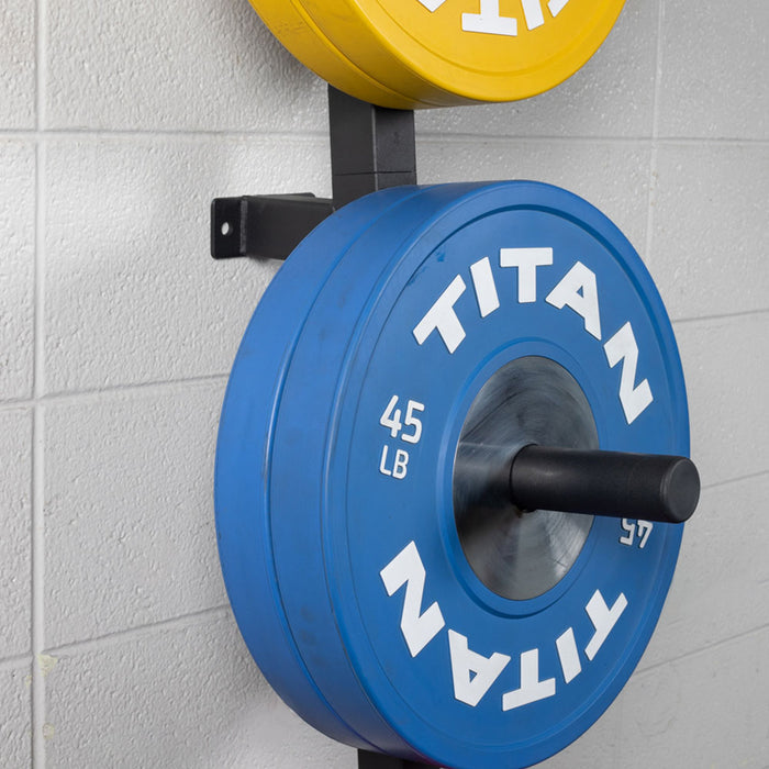 Wall Mounted 4-Peg Olympic Bumper Plate Weight Rack - Keep your plates off the ground and organized