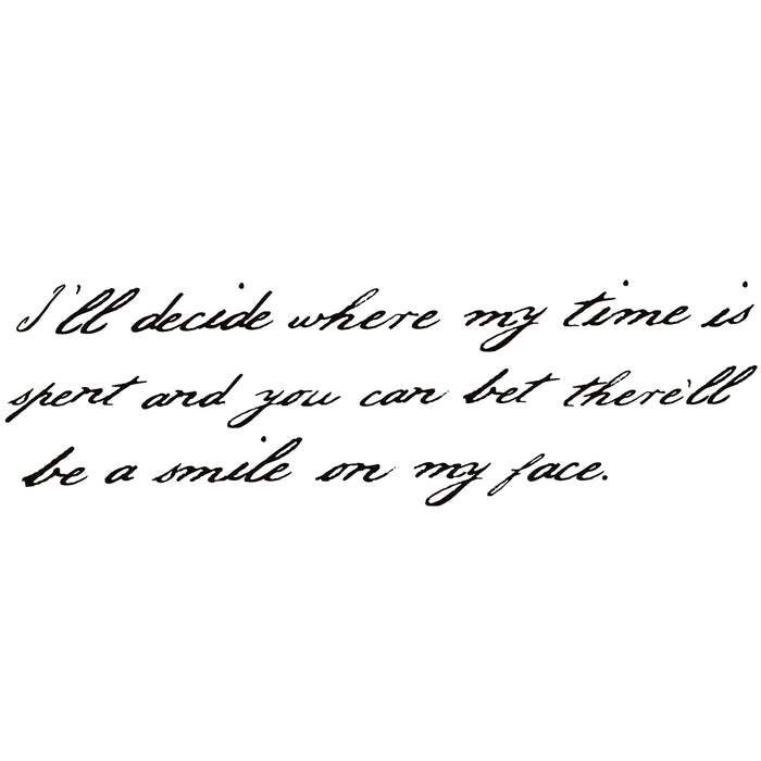 Black cursive handwriting on a white background reads: “I’ll decide where my time is spent”—a message of personal choice and happiness from Gorilla Biscuits.