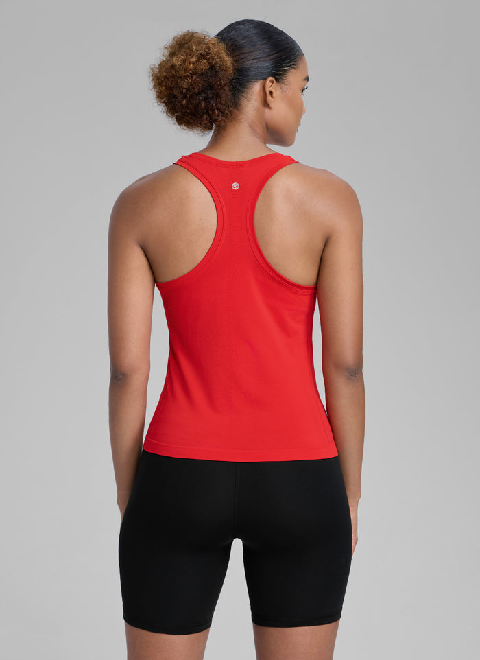 CRZ YOGA Women's Yoga Slim Fit Tops Seamless High Crew Neck Tank Deep Red