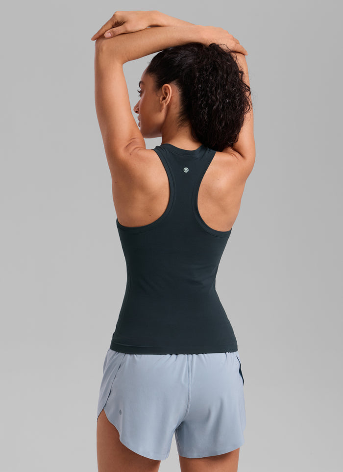CRZ YOGA Women's Yoga Slim Fit Tops Seamless High Crew Neck Tank True Navy