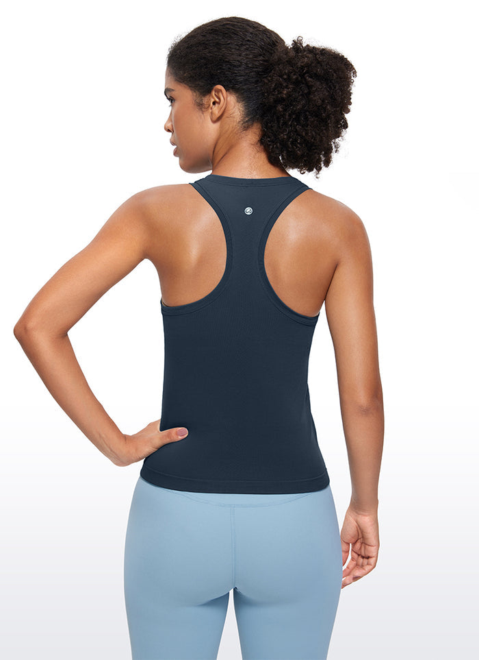 CRZ YOGA Women's Yoga Slim Fit Tops Seamless Workout Tank Scroop Neck Twilight Blue