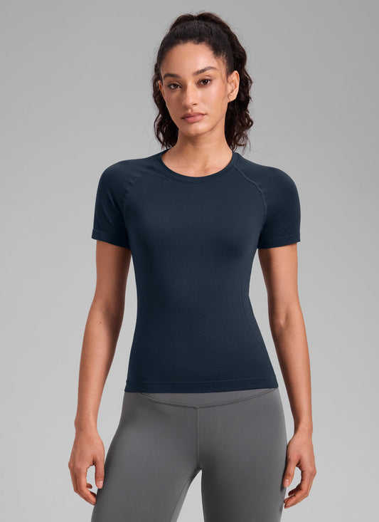 CRZ YOGA Women's Training Classic Fit Shirts Seamless Short Sleeves Twilight Blue