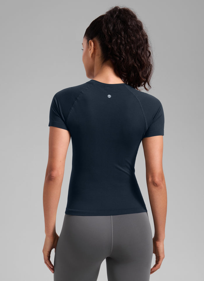 CRZ YOGA Women's Training Classic Fit Shirts Seamless Short Sleeves Twilight Blue