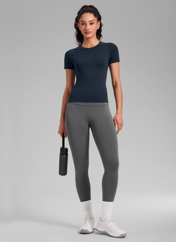 CRZ YOGA Women's Training Classic Fit Shirts Seamless Short Sleeves Twilight Blue