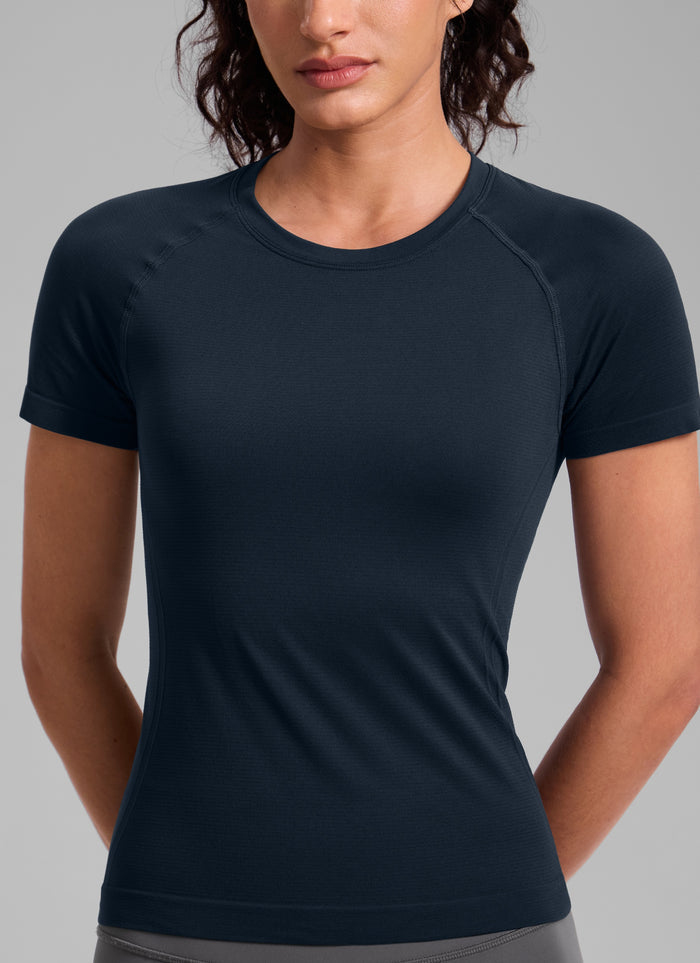 CRZ YOGA Women's Training Classic Fit Shirts Seamless Short Sleeves Twilight Blue