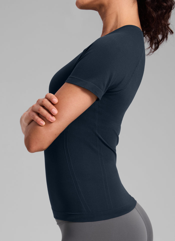 CRZ YOGA Women's Training Classic Fit Shirts Seamless Short Sleeves Twilight Blue
