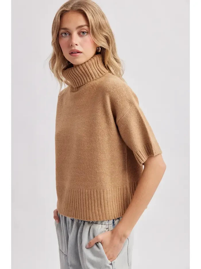 Short Sleeve Turtleneck Knit Sweater