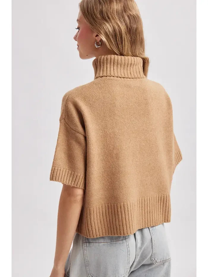 Short Sleeve Turtleneck Knit Sweater