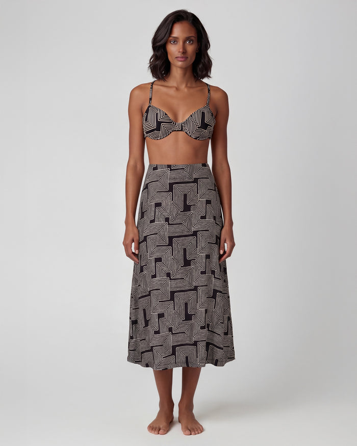SIENNA INTER TWINE BLACK WOMENS MIDI SKIRT