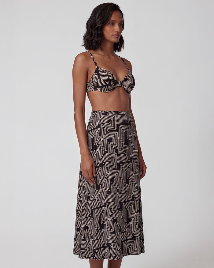 SIENNA INTER TWINE BLACK WOMENS MIDI SKIRT