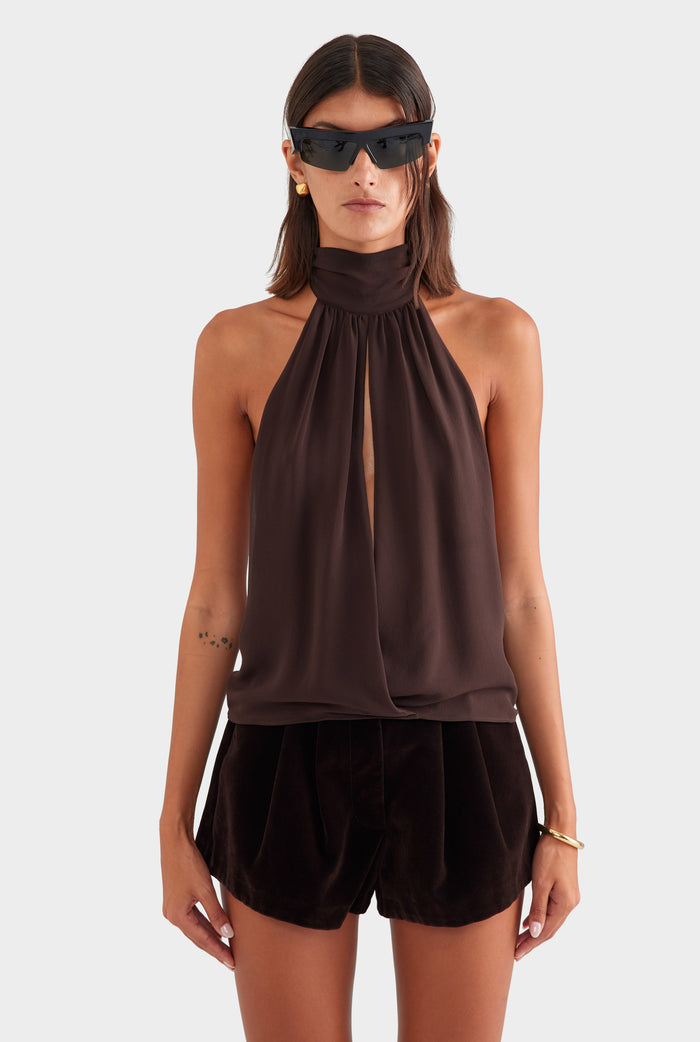 Silk Halter Top - Dark Chocolate