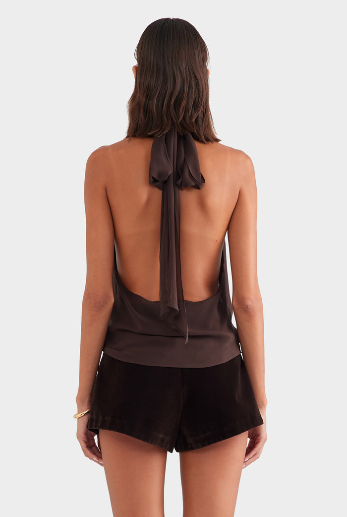 Silk Halter Top - Dark Chocolate