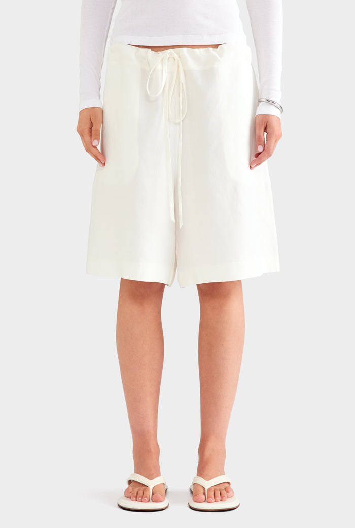 Silk Linen Drawstring Short - Cream