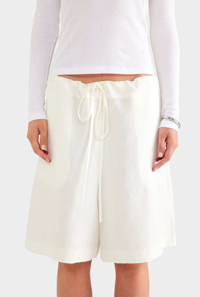 Silk Linen Drawstring Short - Cream