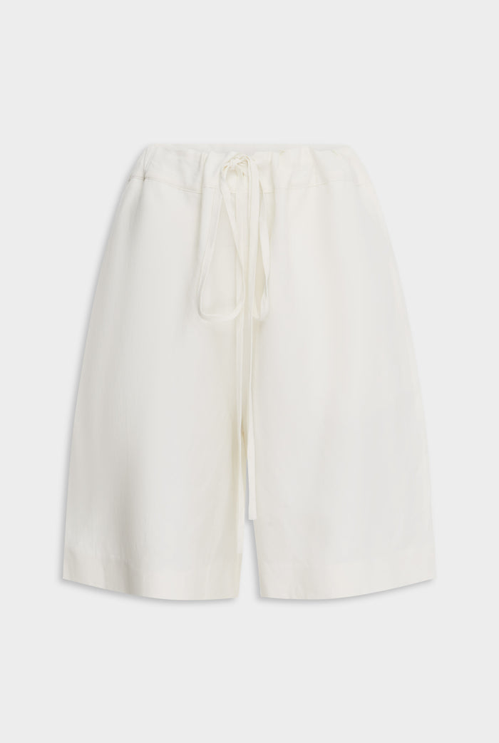 Silk Linen Drawstring Short - Cream