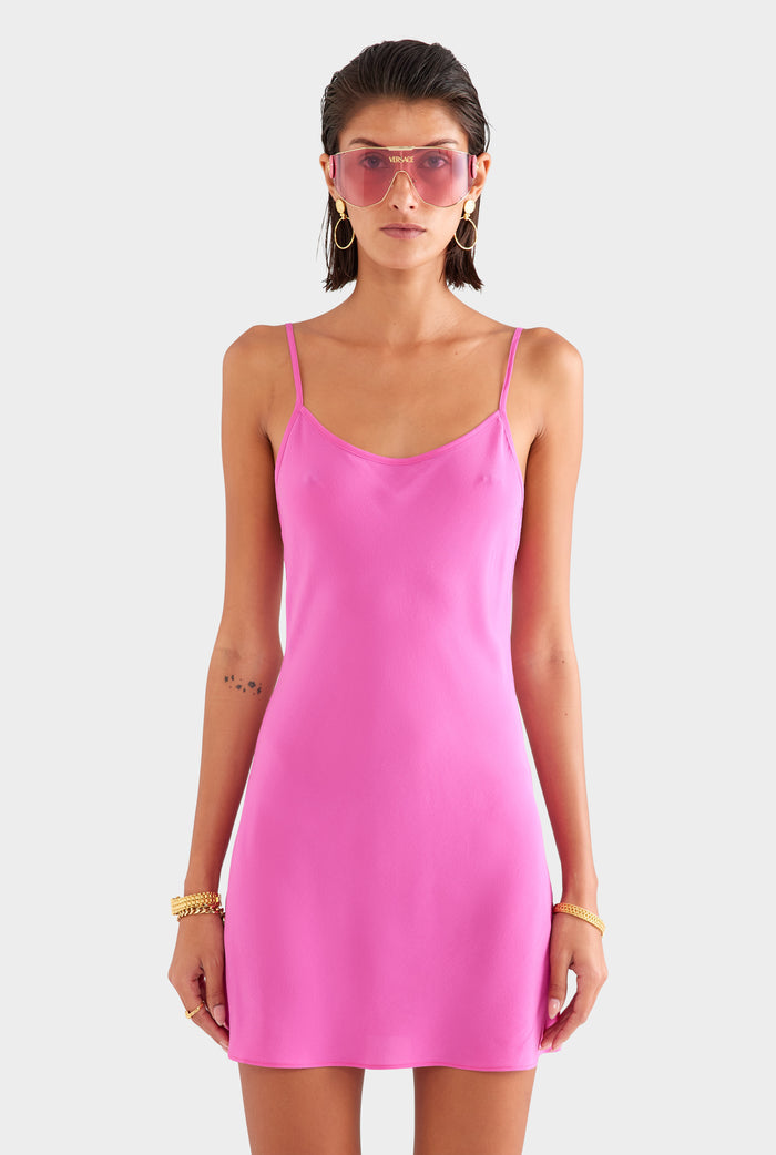 Silk Slip Mini Dress - Fuchsia
