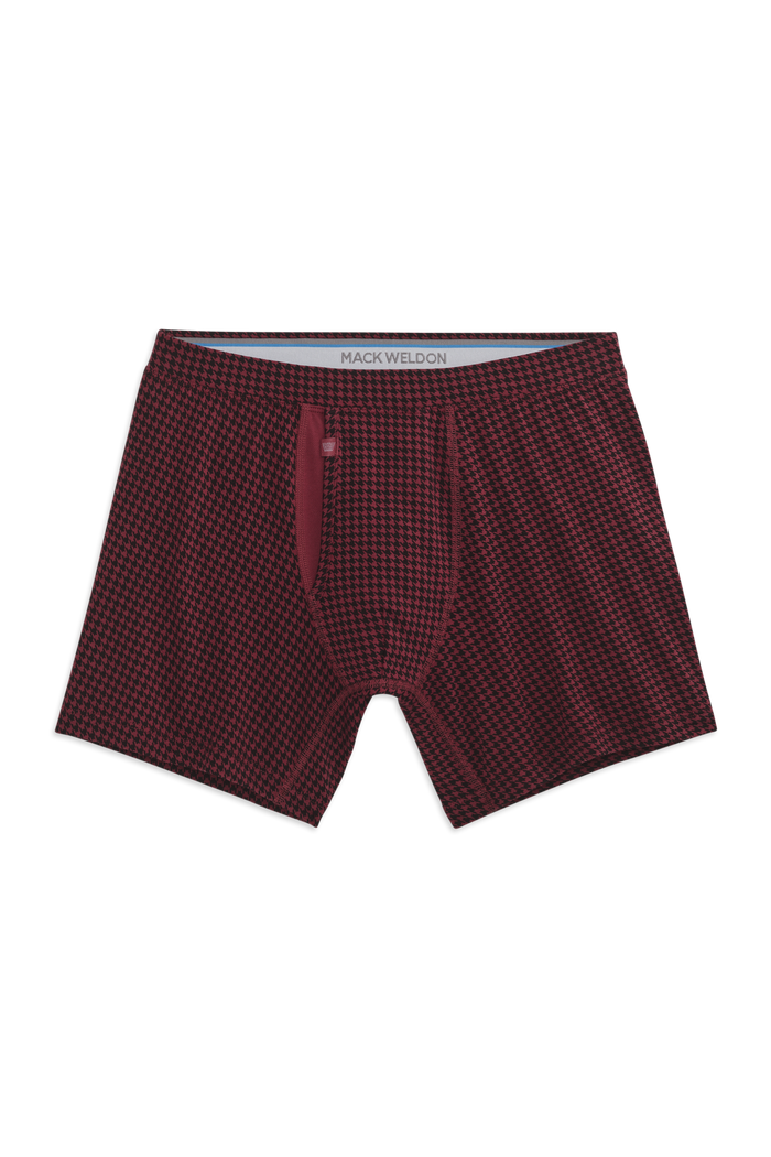 Ruby Isle Houndstooth | Front view of SILVER Boxer Brief in Ruby Isle Houndstooth