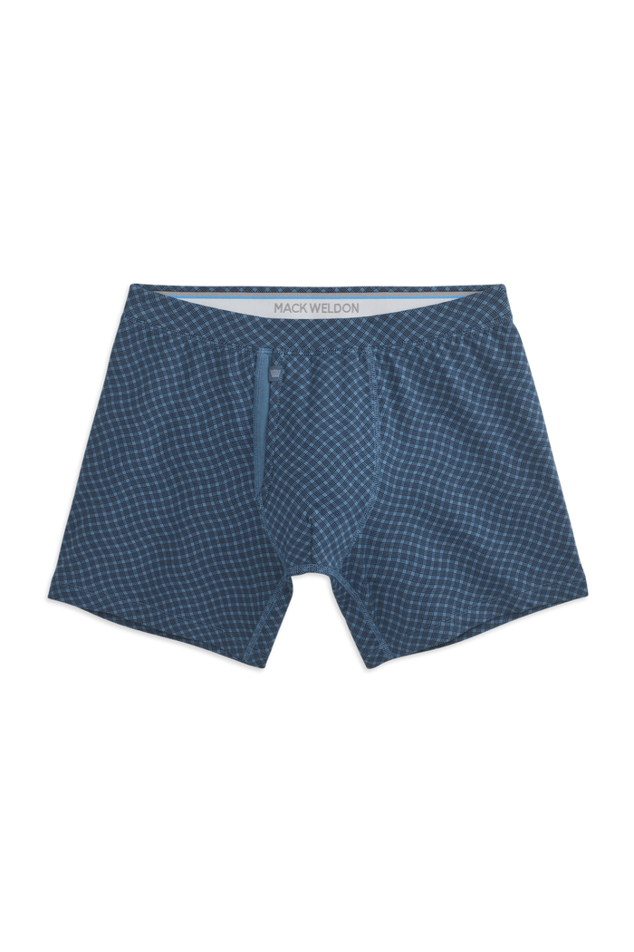 Petrol Tipsy Plaid | Front view of SILVER Boxer Brief in Petrol Tipsy Plaid