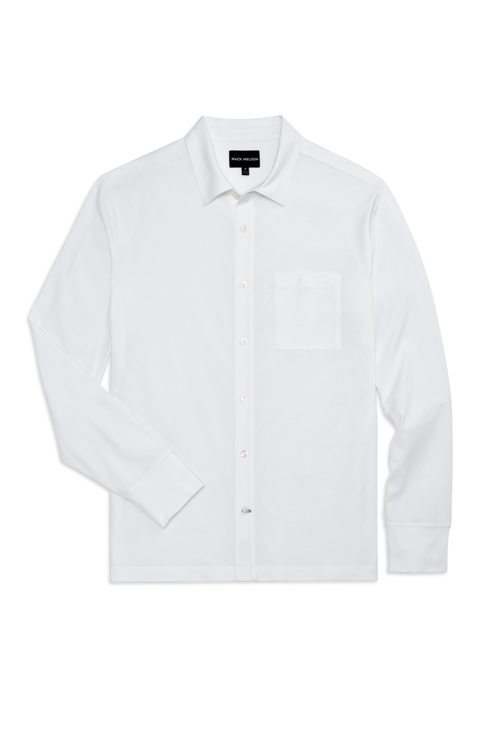 Front view of Silver Jersey Button Up in Bright white