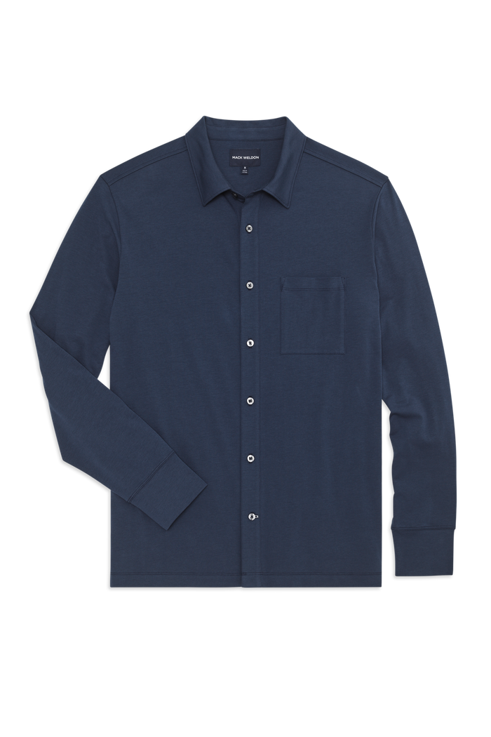 Front view of Silver Jersey Button Up in True Navy