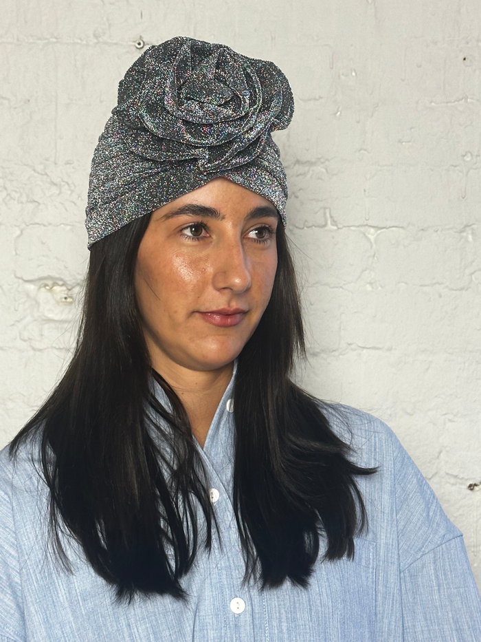Silver Rosette Detail Lurex Turban image 4