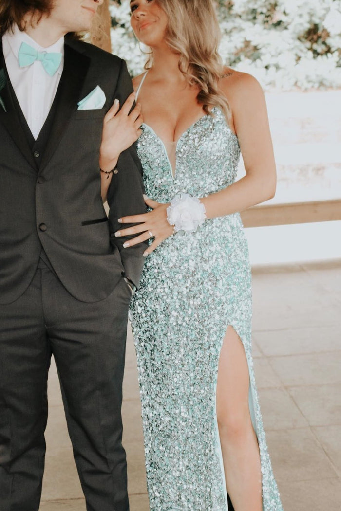 Silver Sequin Mermaid Long Formal Dress