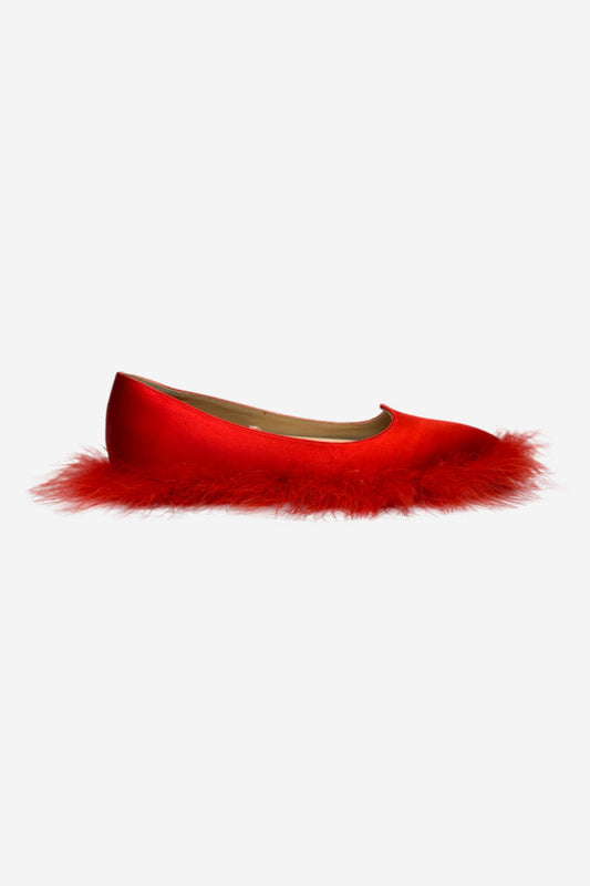Simone Rocha X H&M Red Satin & Ostrich Flat Pumps image 0