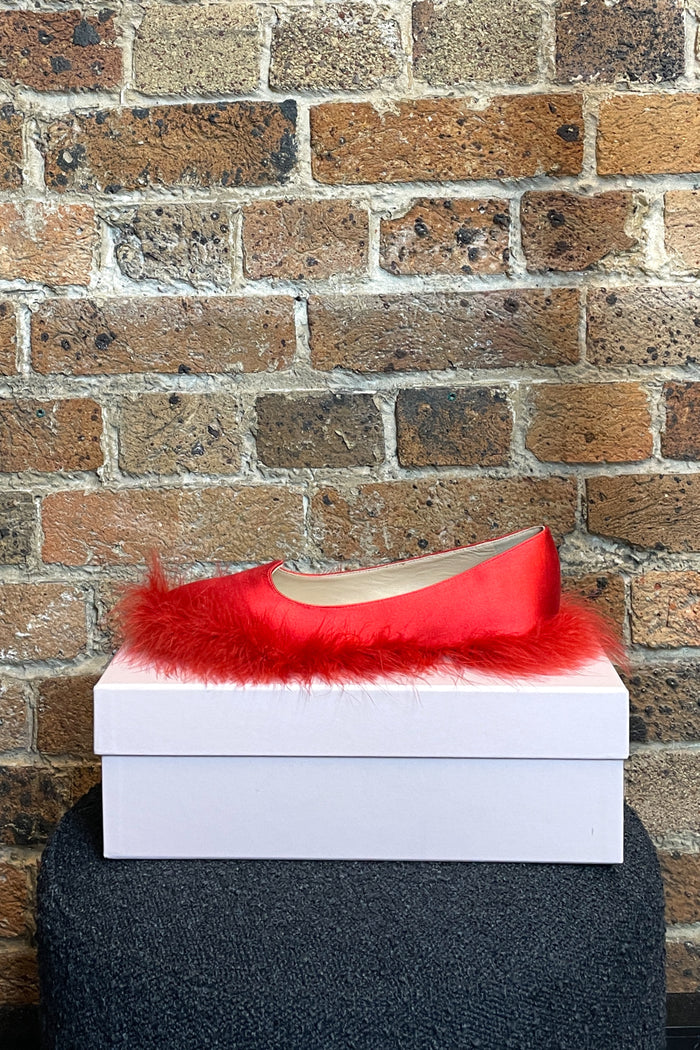 Simone Rocha X H&M Red Satin & Ostrich Flat Pumps image 2
